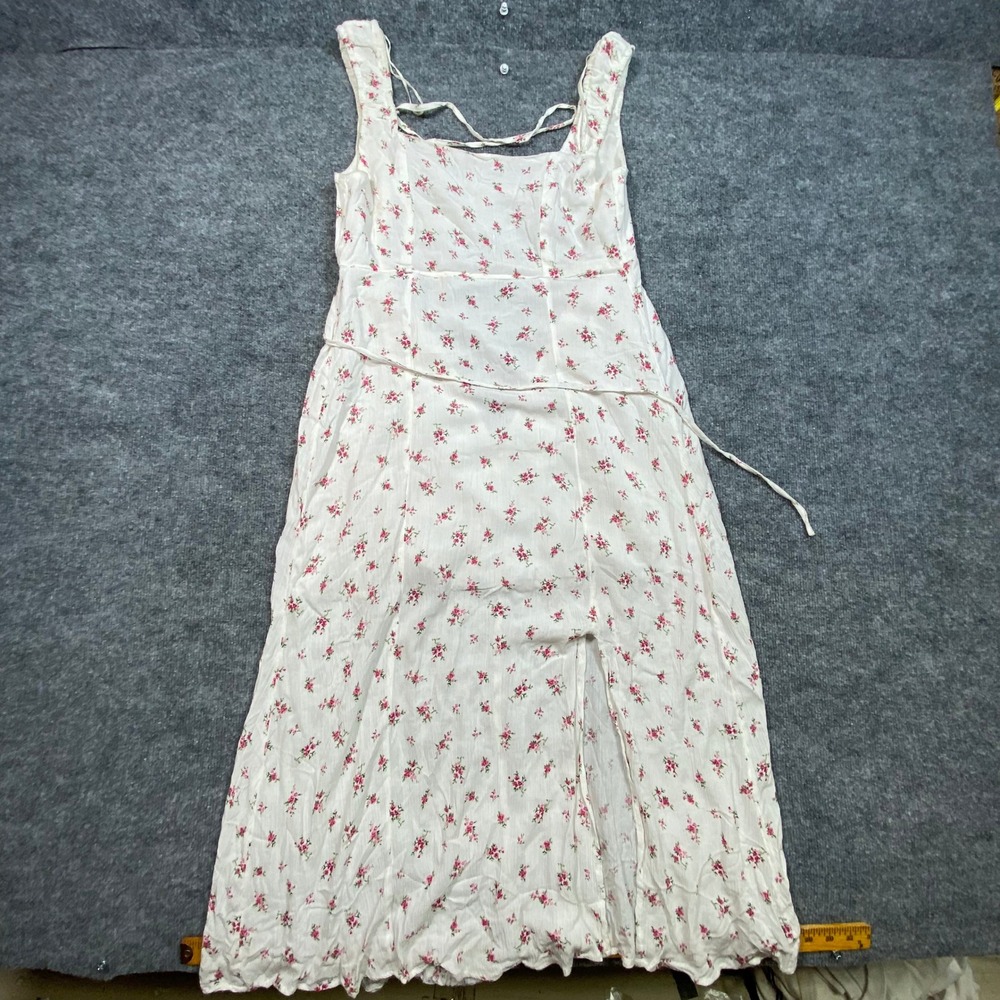 Stradivarius Womens White‎ Floral Lace-Up Back Midi Dress Pink Rosebud Size L